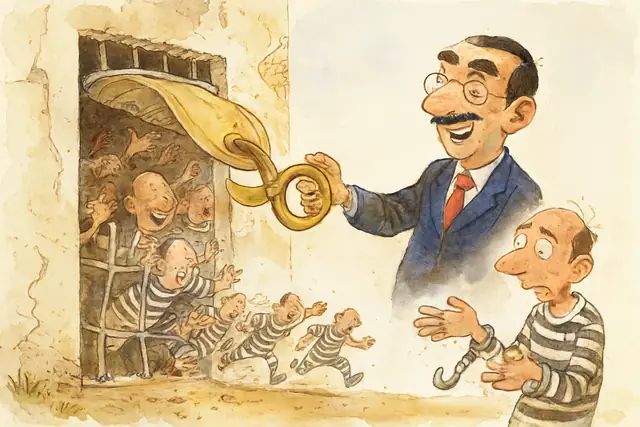 Karikatur zum Stück: Erschöpfung als Rechtsprinzip