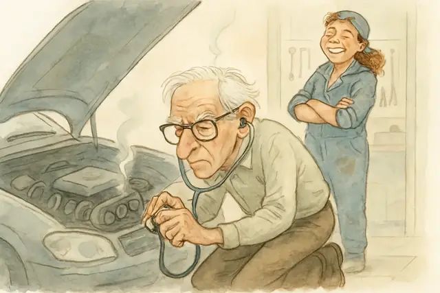 Karikatur zum Stück: Auftrag: Sprachmaschinen und ihre Grenzen: Was Chomsky wirklich behauptet